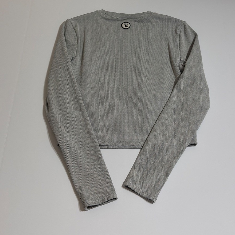 Vuori Grey Ribbed Activewear Set Long Sleeve Crop Top & Leggings Medium - Picture 3 of 7